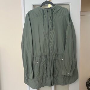 Women's Hooded Olive Green Rain Anorak